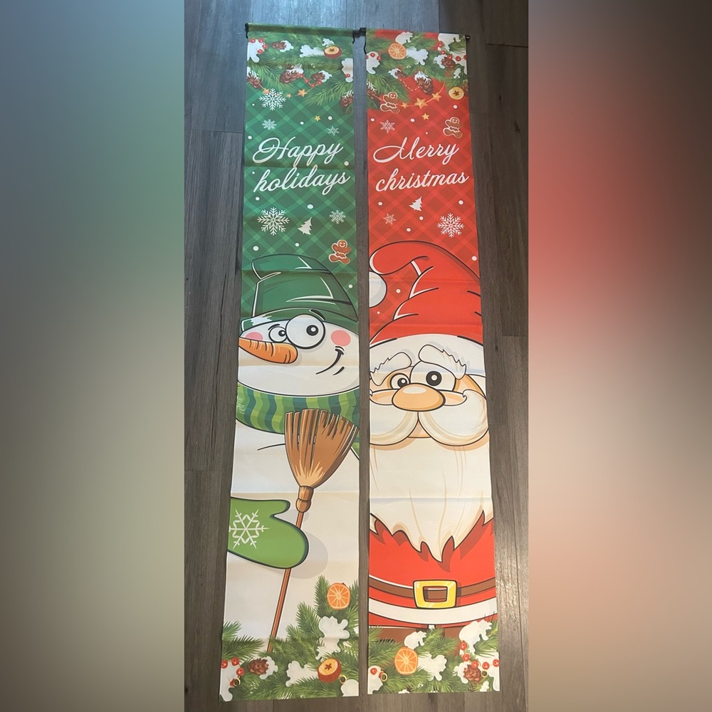 Merry Christmas Santa and snowman Banner,2- 70 x 12 banners,Porch Sign